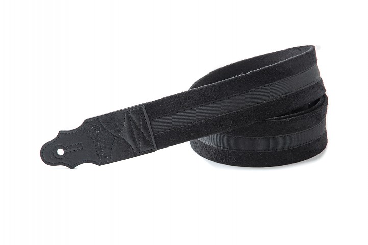 PLAIN BLACK model guitar and bass strap made of 5 cm wide, non-slip technical microfiber on the inside, 2 mm thick low density latex padding, decorated with vintage style embroidered jacquard.